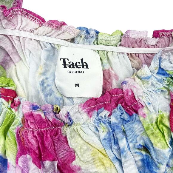TACH Goda Silk Blend Floral Multicolor Ruffle Crop Top Sz Medium - Picture 6 of 7